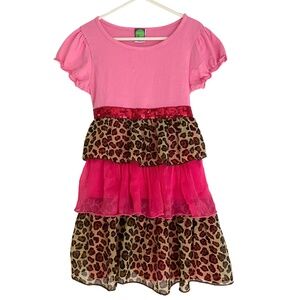 Dollie & Me Girls Sequin Animal Print Tulle Layered Print Dress [Size 7]